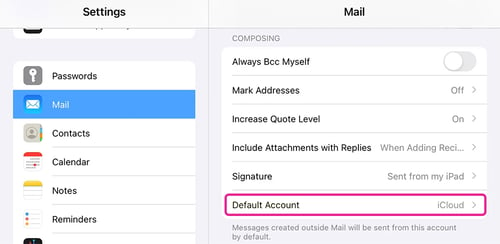 iOS email default