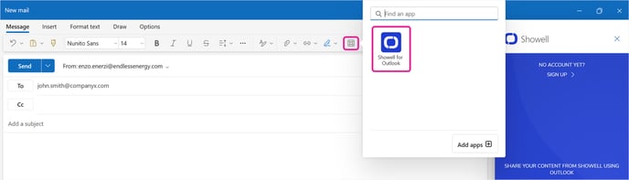 Showell App Icon in Outlook
