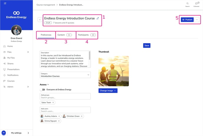 Course management page