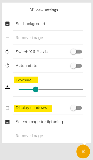 3D viewer settings exposure and shadows