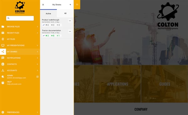 My shares button in App side menu