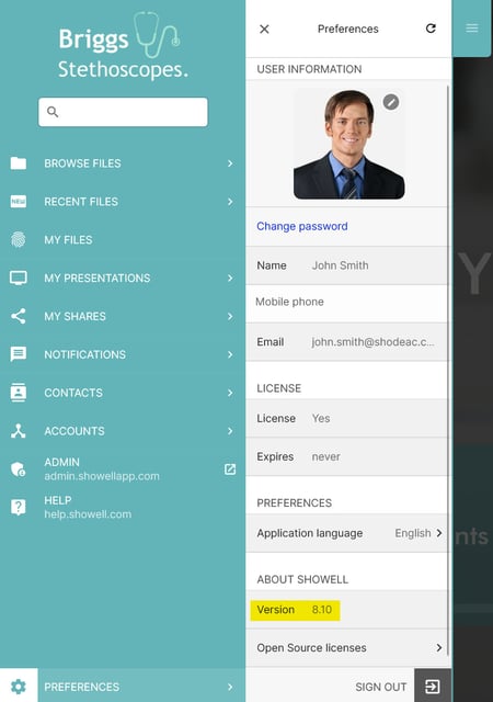 Showell App version