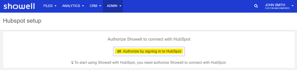 authorize by signing in to hubspot
