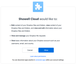 connect dropbox with Showell