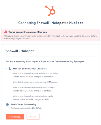 connect hubspot with Showell