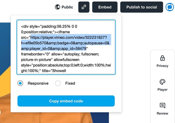 copy vimeo embed link