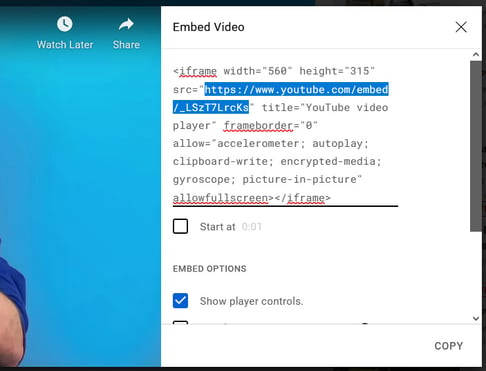 copy youtube embed link