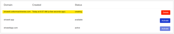 domain creating status