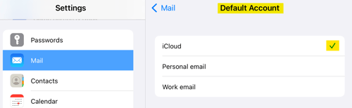 iOS email default account address