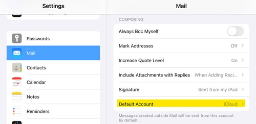 iOS email default account